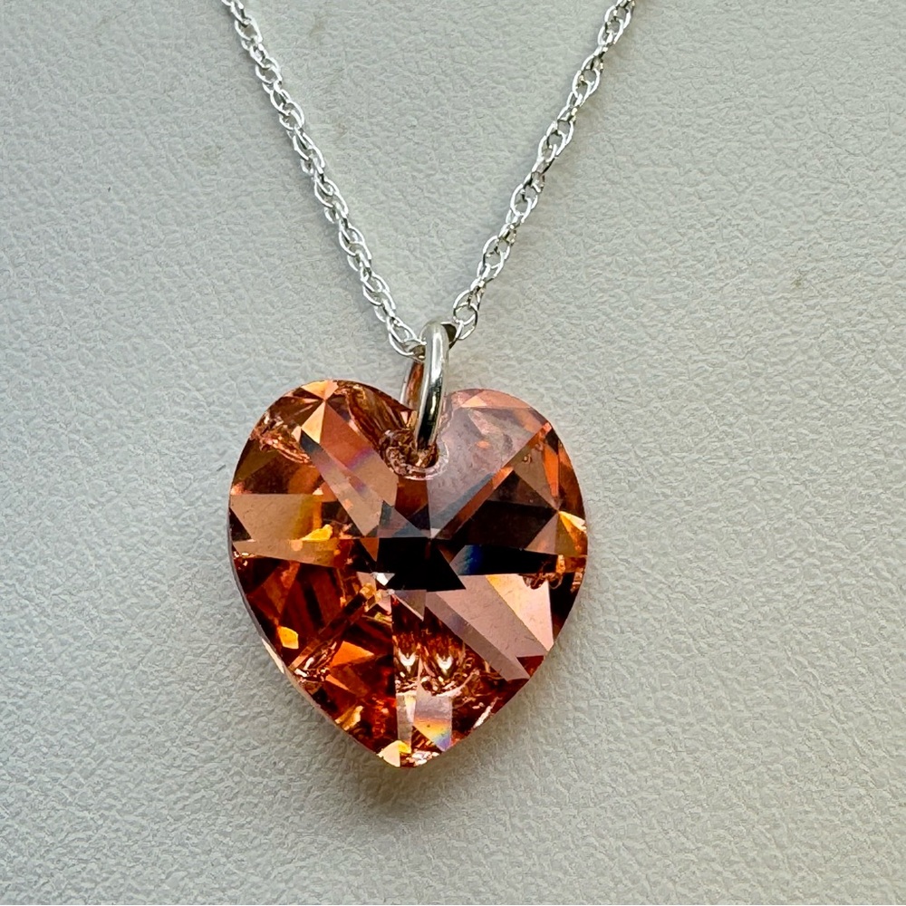 Elegant Swarovski Crystal Heart Pendant Necklace Sterling Silver 18” New